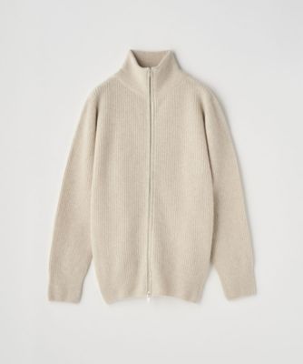 カシミヤ混 フルジップスタンドネック長袖ドライバーズニット