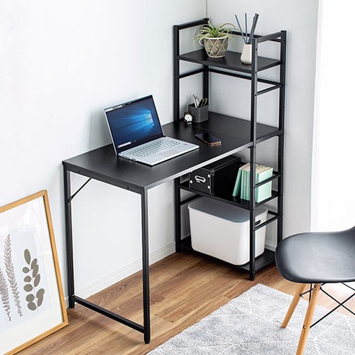 シェルフ付きデスク 幅100cm 奥行50cm ブラック 100-DESKH063BK【イス
