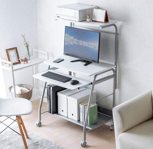 パソコンラック 幅75cm キーボードスライダー プリンター台 キャスター