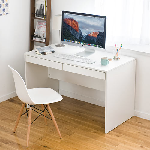 引き出し付きデスク 幅120cm 奥行60cm 高さ72cm ホワイト 100