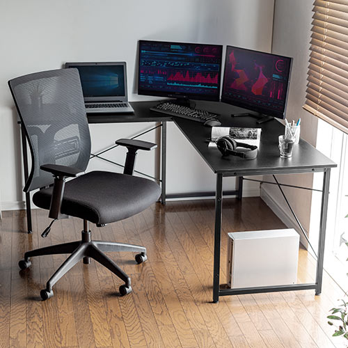 L字型デスク 幅150cm+90cm ブラック 100-DESKH011BK【イス王国】