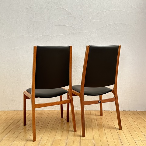 used リメイク 天童木工 ダイニングチェア2脚セット 合皮レザー黒