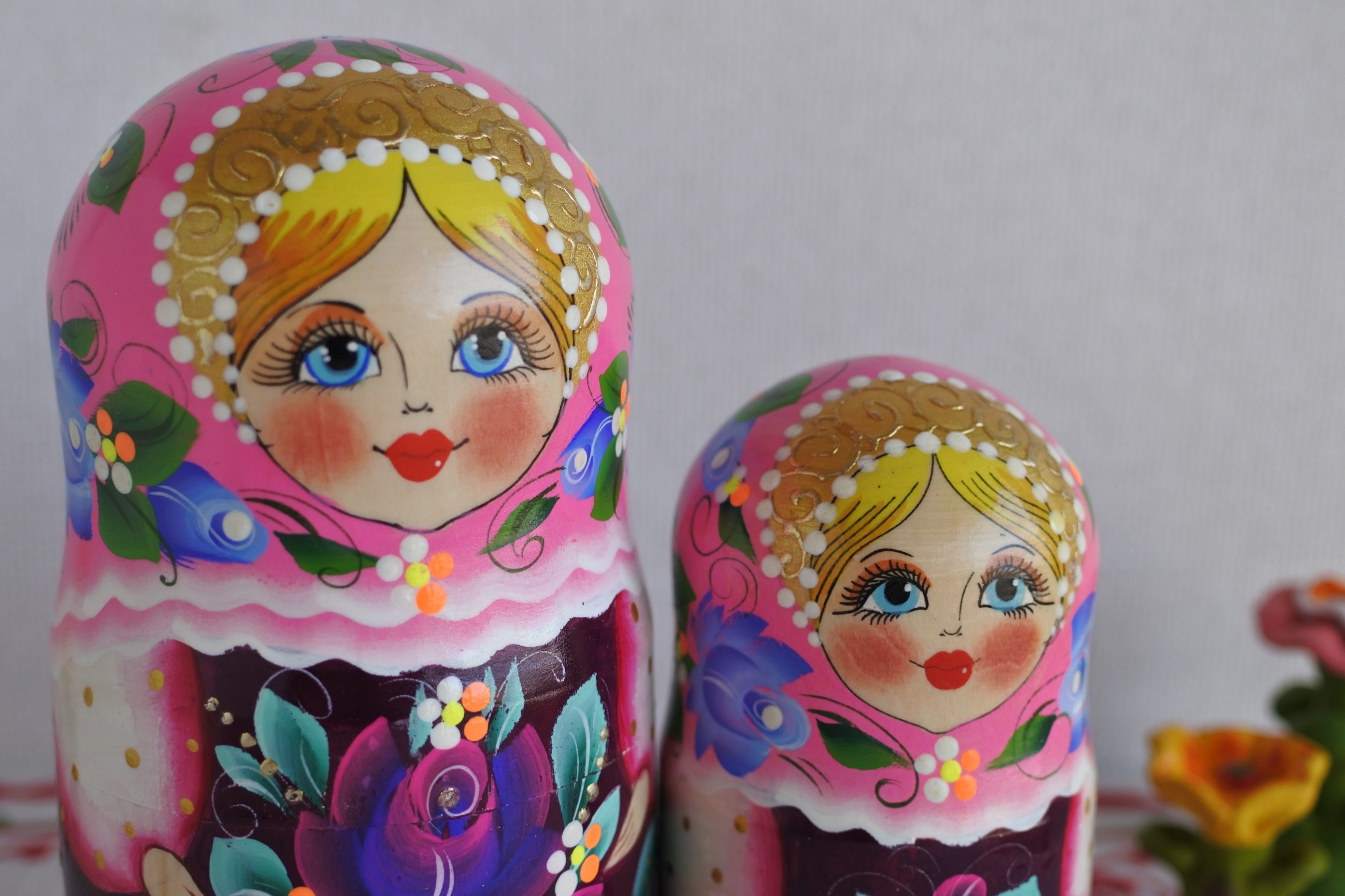 ロシア雑貨 マトリョーシカ 夏のおとぎ話 ピンク パープル 5ピース