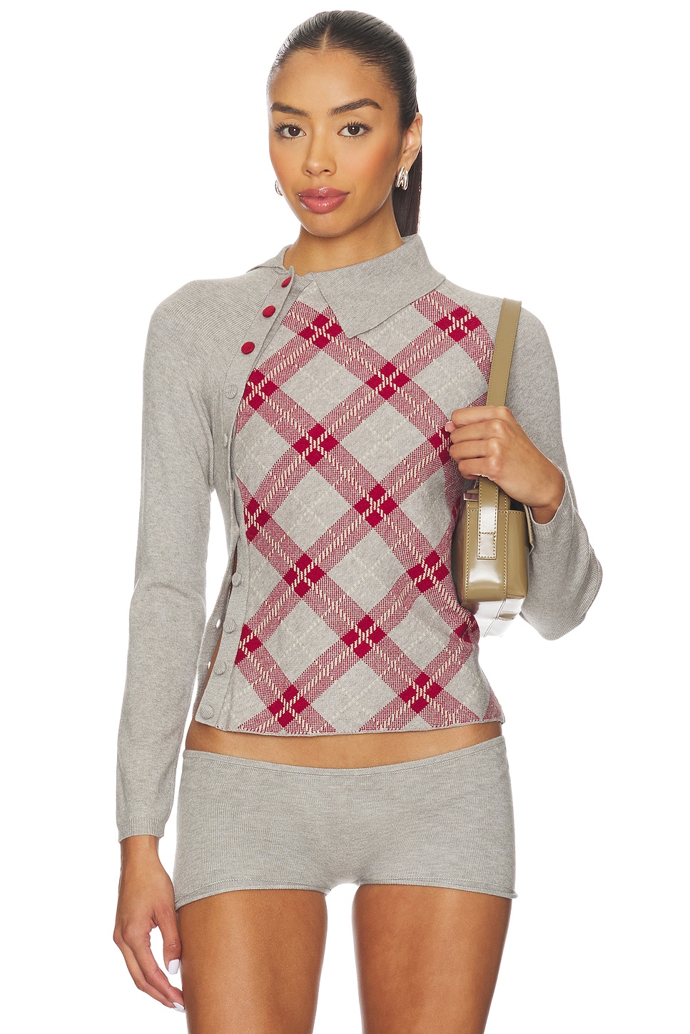 ISA BOULDER Tartan Asymmetric Top in Red & Grey | REVOLVE