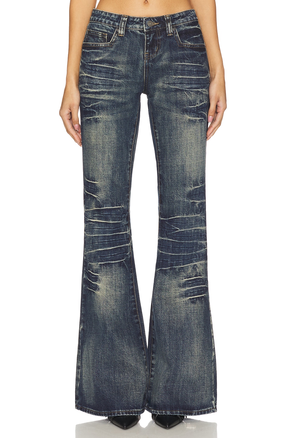 Jaded London Extreme Flare Jeans in Blue Wash | REVOLVE