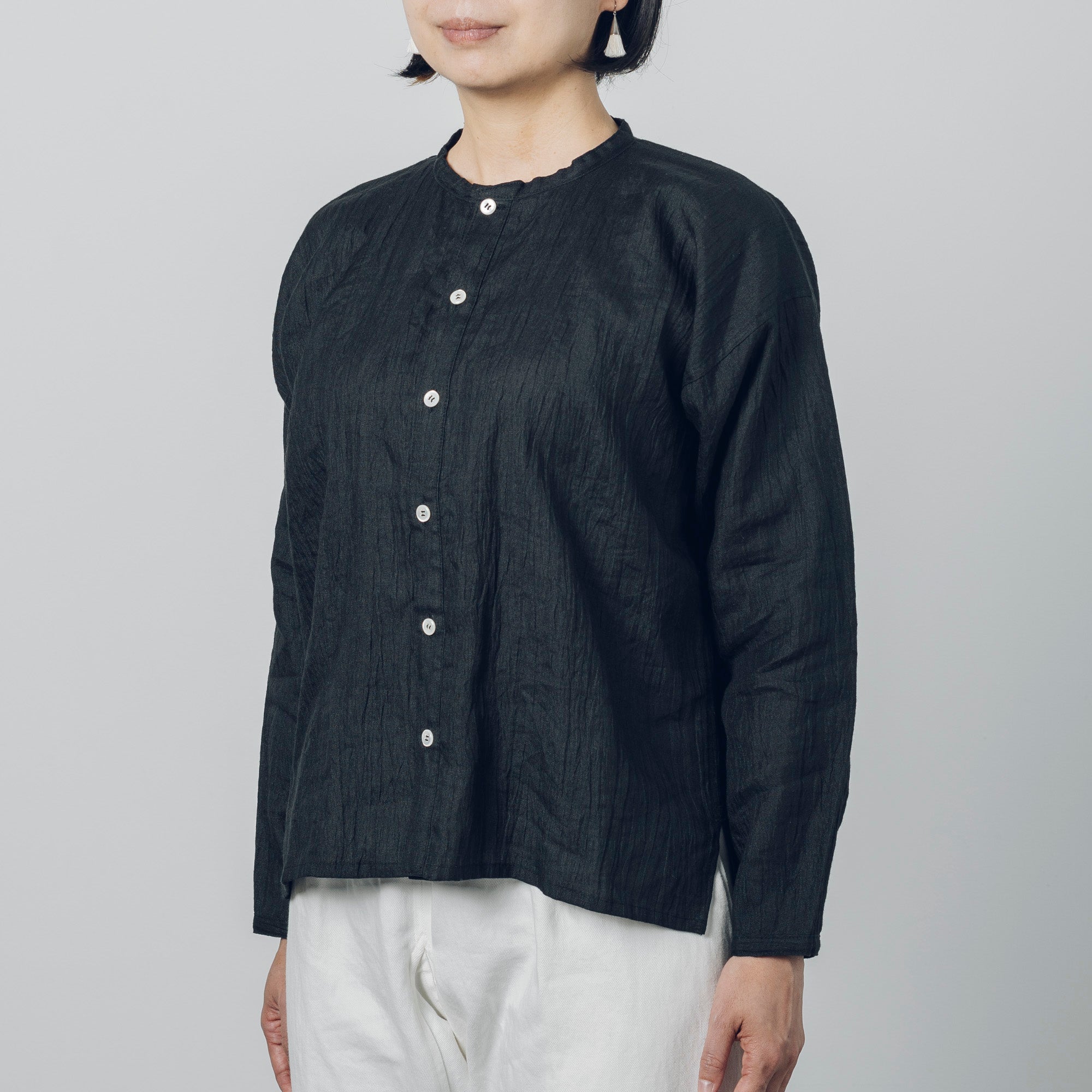 越前シャツ］ ラミー（麻）/ 新之助上布ブラック