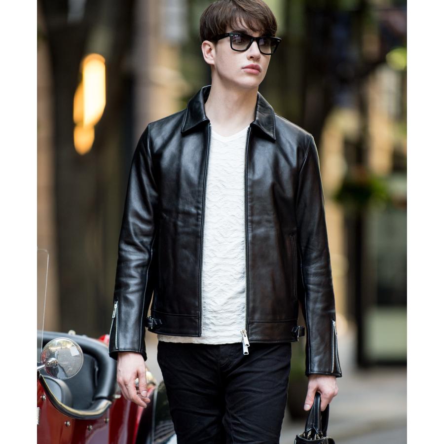 BUFFALO BOBS】レザー シングルライダース ジャケット 黒 シワ加工