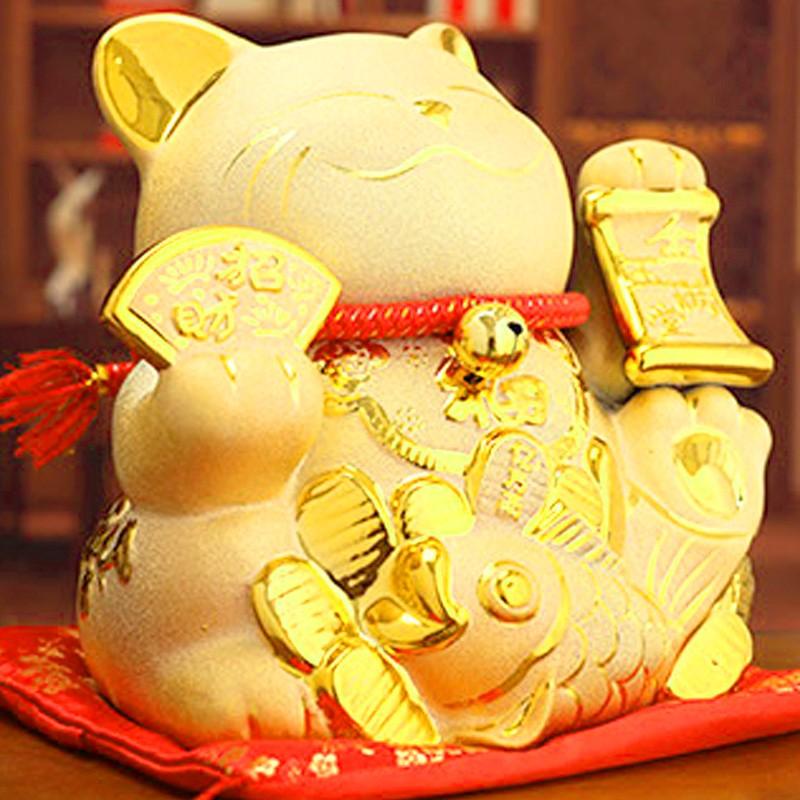 招き猫 置物 金猫 鯛 小判 陶磁器 縁起物 金運 商売繁盛 招福