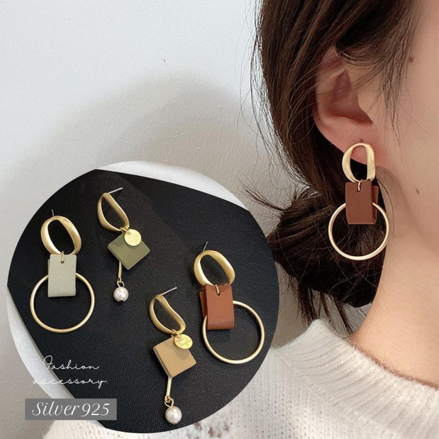 レザーピアス 本革 マットゴールド レザー アンティーク 高級感 くすみ