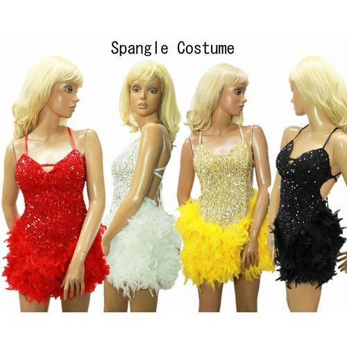 スパンコール 衣装 ワンピース ドレス バーレスクダンス衣装 羽根つき