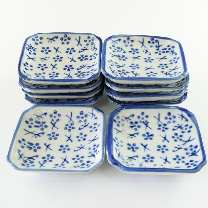豆皿 10枚セット /7cm/ 陶器 角皿 花柄 醤油皿 和食器 和風 染付柄 器