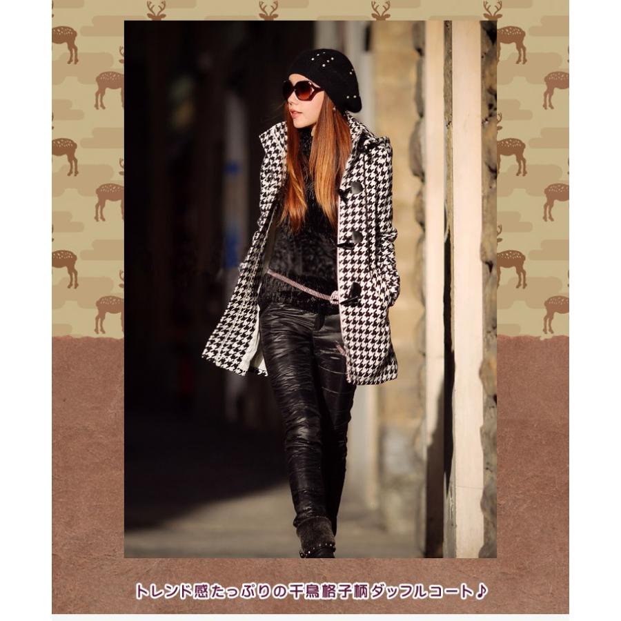 レディース 千鳥格子 ダッフルコート アウター 上着 コート ミディアム
