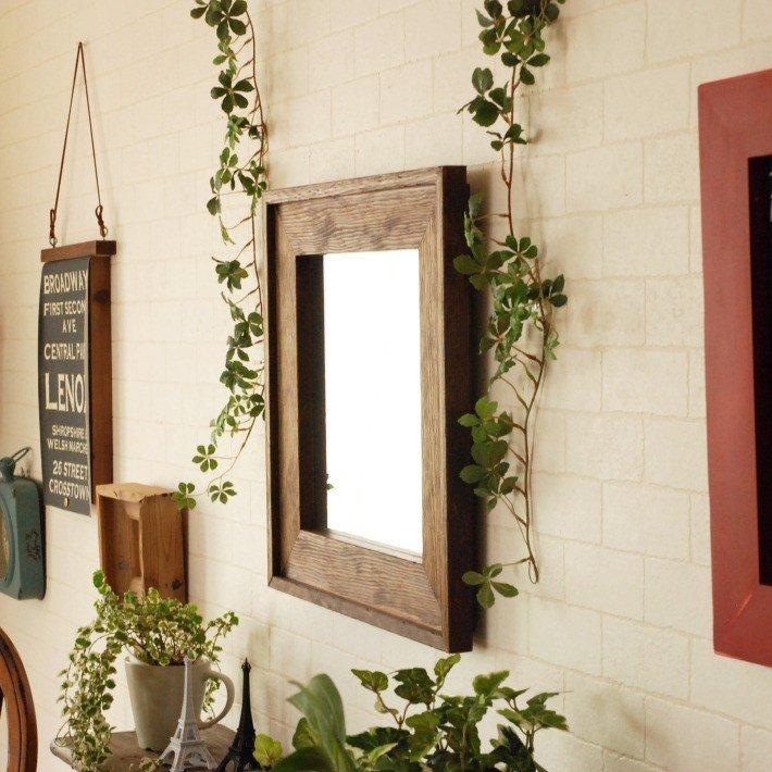 鏡 ウォールミラー 壁掛け おしゃれ 日本製 北欧 CAM-Lframe-43x43BR