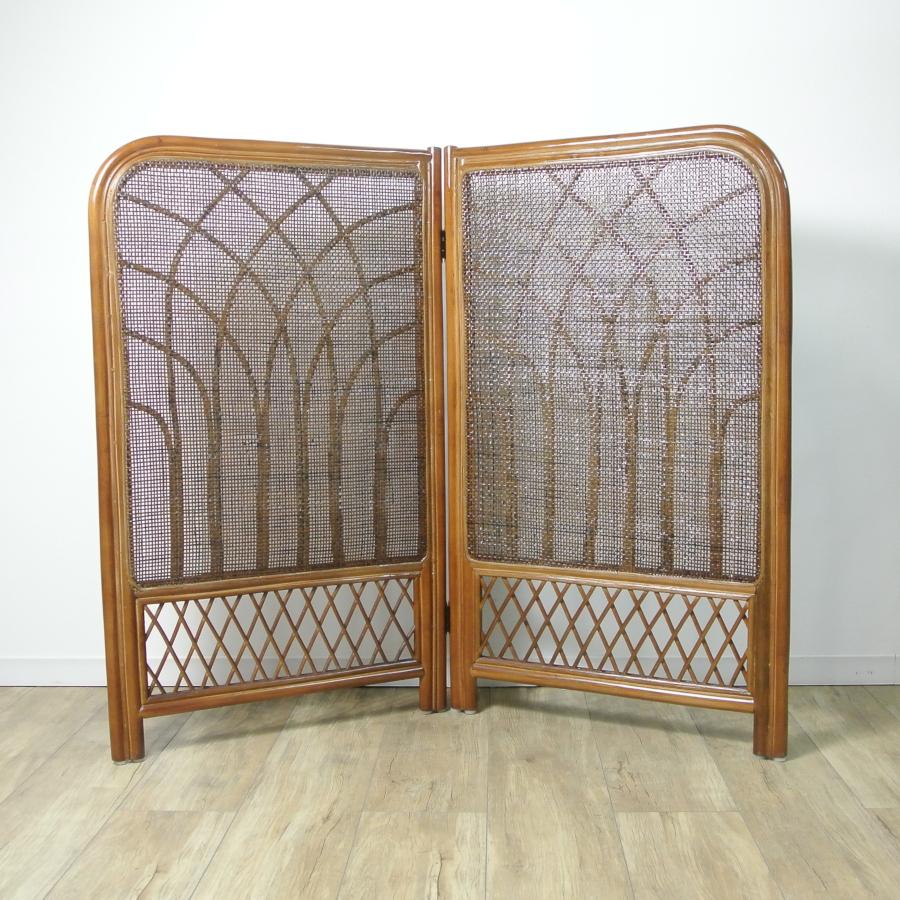 籐 ラタン 2連 衝立 ついたて スクリーン パーテーション 間仕切り