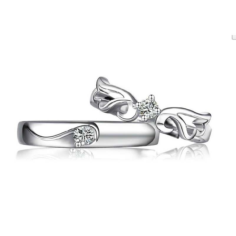 5A級 天使の羽 ペアリング 2セット シルバー リングサイズが自由に調整