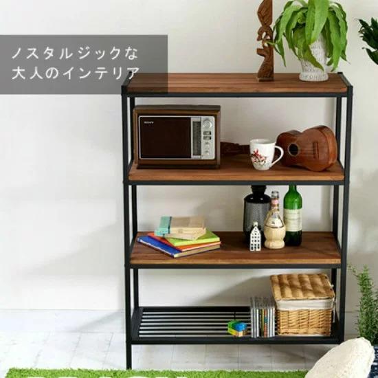天然木 アイアン 4段ラック 幅86 奥行38 高さ114.5 棚 ラック シェルフ