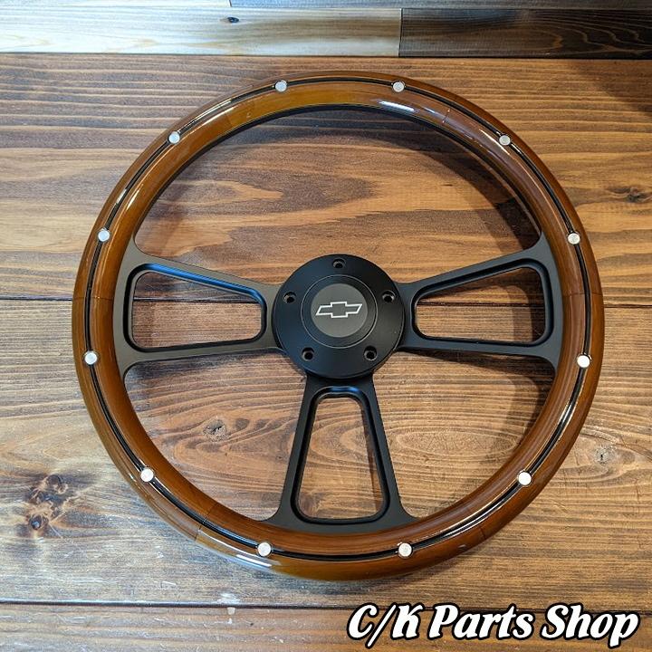 ビレットフレイムスステアリング 9穴14インチ黒ハーフラップ タホ