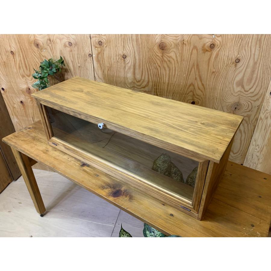 キャビネット 上から開く扉 80x27x26cm アンティークブラウン 横型