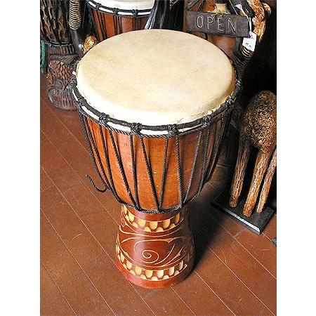 ジャンベ 太鼓 H.60cm 手彫り模様 ブラウン アジアン雑貨 バリ雑貨