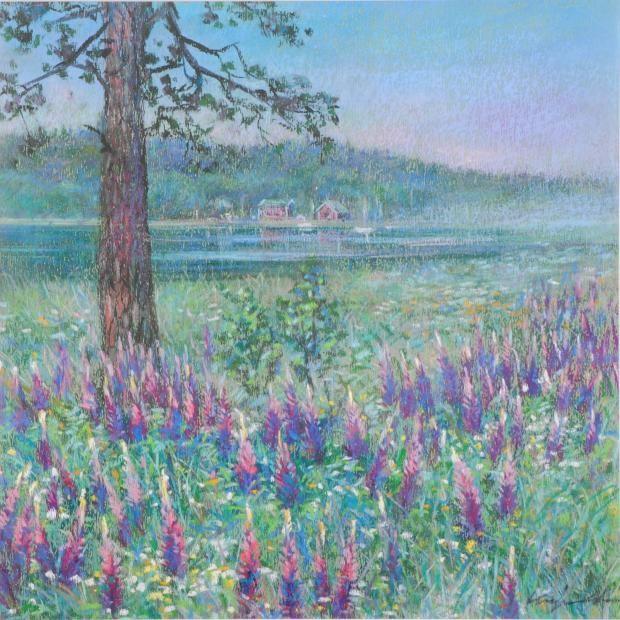 北欧 絵画 風景画 フィンランド パステル画 石井清 「タミサリー」 額