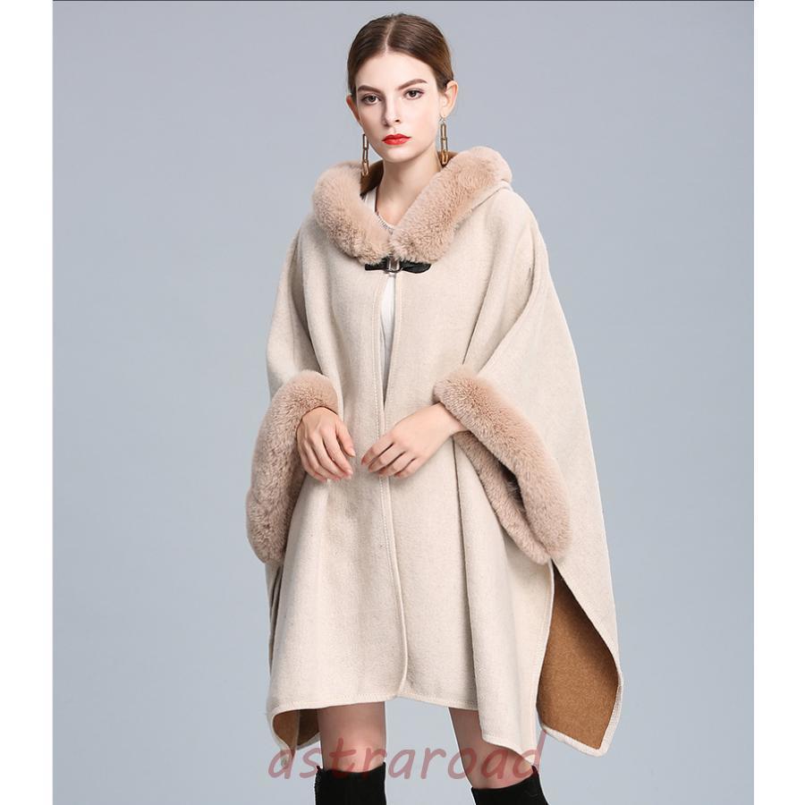 ポンチョ レディース コート 秋冬 ケープコート ファー ポンチョコート