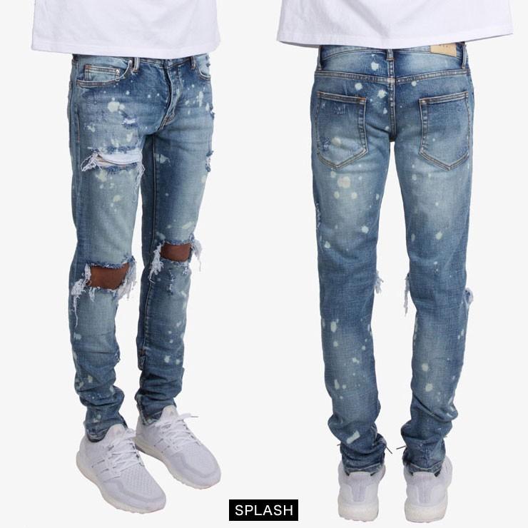 mnml（ミニマル） ストレッチ 裾ZIPジップ ダメージクラッシュジーンズ