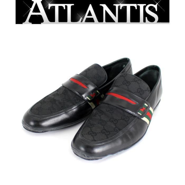 GUCCI（グッチ） スリッポン GGシェリーライン 黒キャンバス×レザー