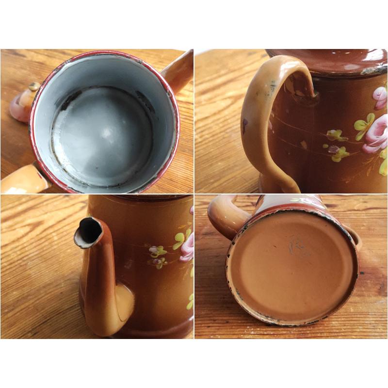 手書き 薔薇 ホーロー コーヒーポット フランスアンティーク : BAU