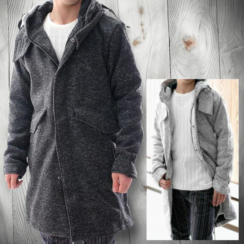 モッズコート 厚手 フード メンズ パーカー 黒 ライトグレー 秋/冬