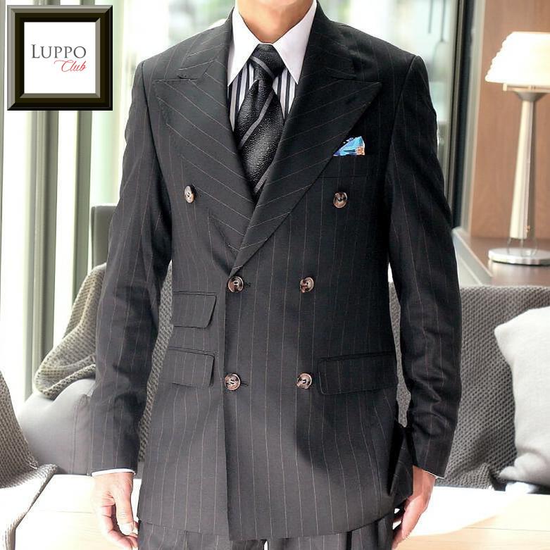 テーラードジャケット ダブル ブレザー メンズ 黒/ブラック ストライプ