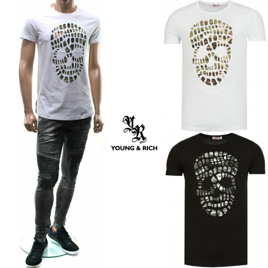 ドクロ Tシャツ スカル 迷彩柄 メンズ 黒白 メール便可 : BIN-1