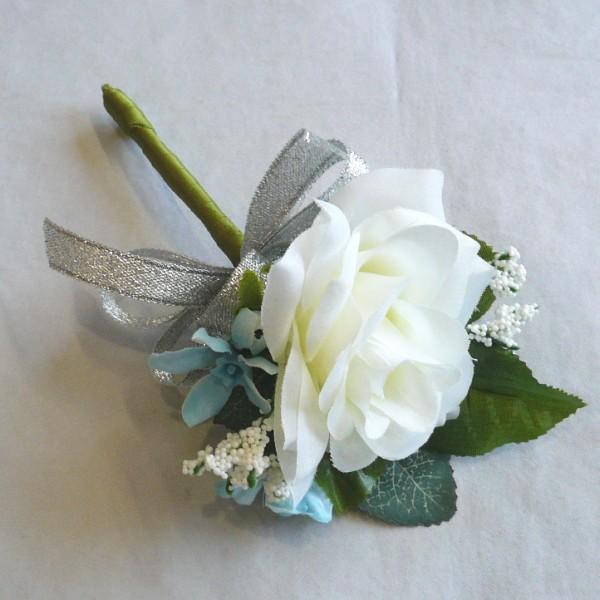 アートフラワー〔造花〕ブーケ/ブートニア 白バラ＆ブルースター