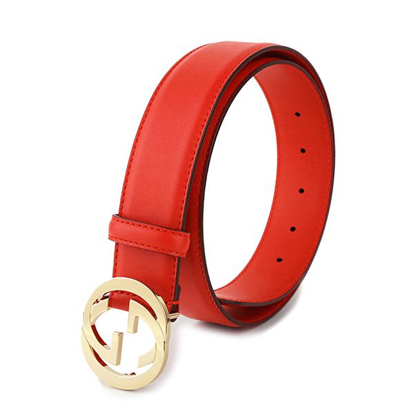 GUCCI 赤レザーベルト 金バックル サイズ80cm 太幅 レディース 426