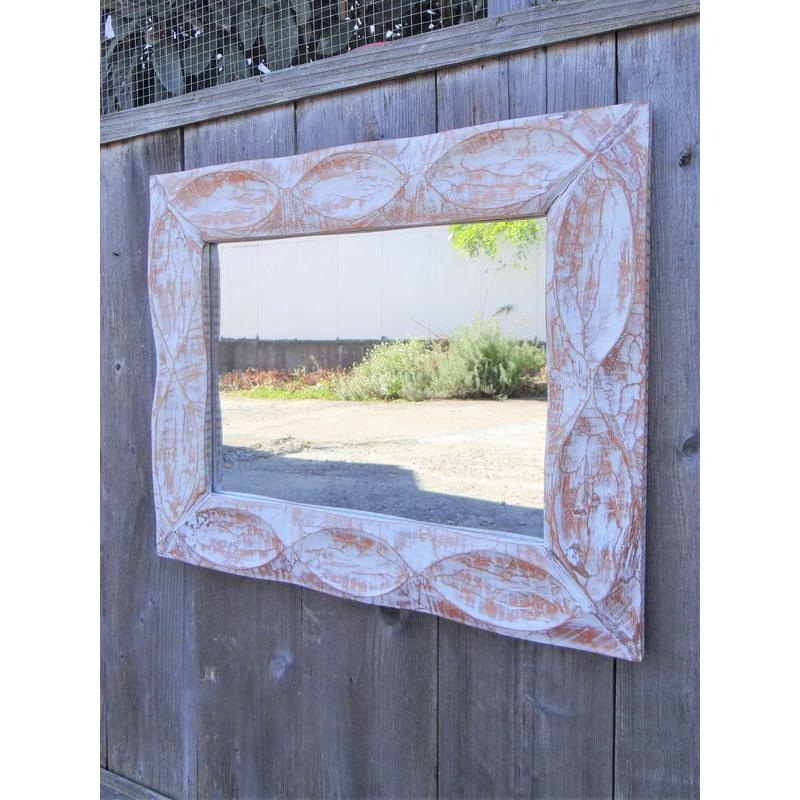 ミラー 鏡 壁掛け 木製 ウッド フレーム おしゃれ 木彫り レリーフ