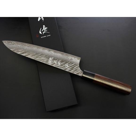 黒崎 優 風神【FUJIN】 牛刀210 VG10鋼 ダマスカス鋼 紫檀八角柄 : 極