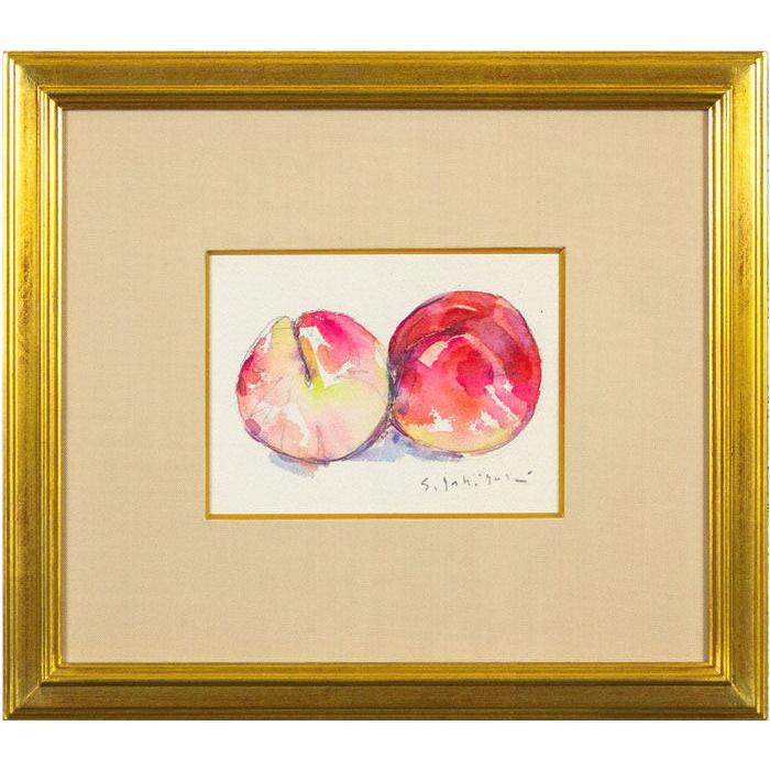 石垣定哉 「 桃 」 水彩画 絵画 肉筆 真筆 手描き もも 果物 夏 縁起