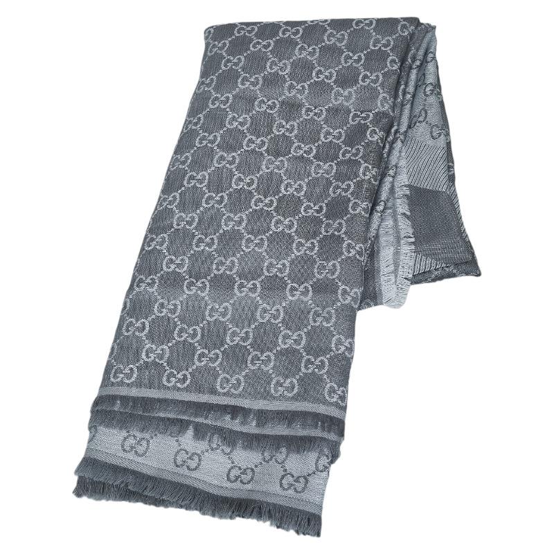 GUCCI（グッチ） GG柄 総柄 ストール 08 338 986 ライトグレー ウール