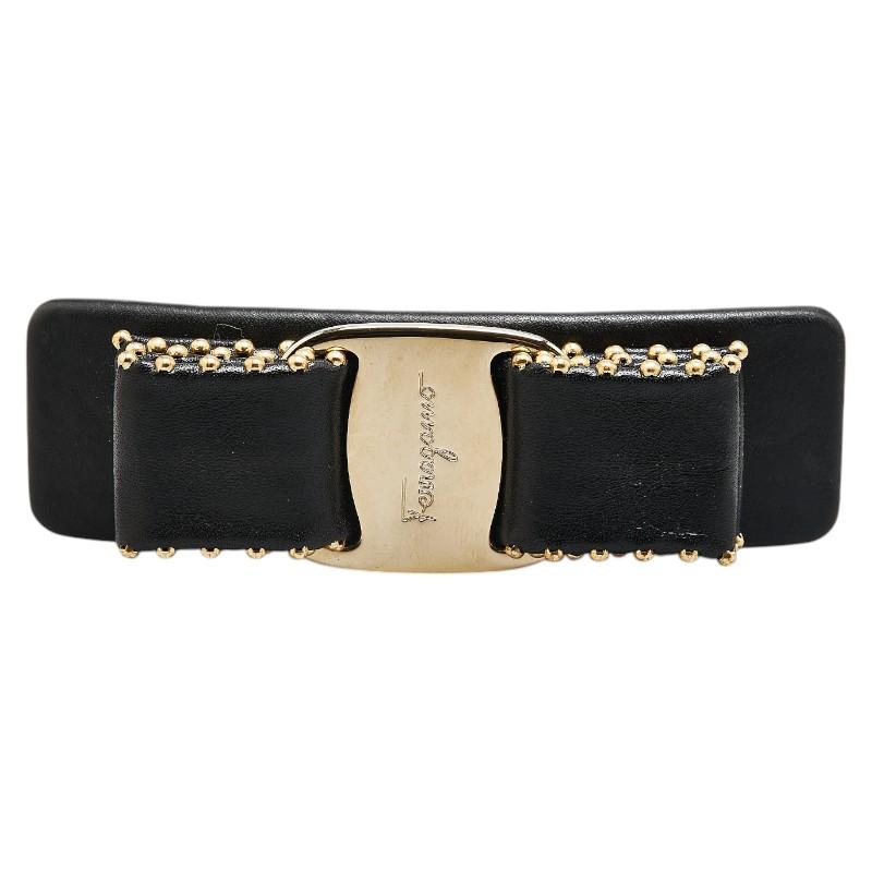 サルヴァトーレフェラガモ ヴァラリボン スタッズ バレッタ ブラック