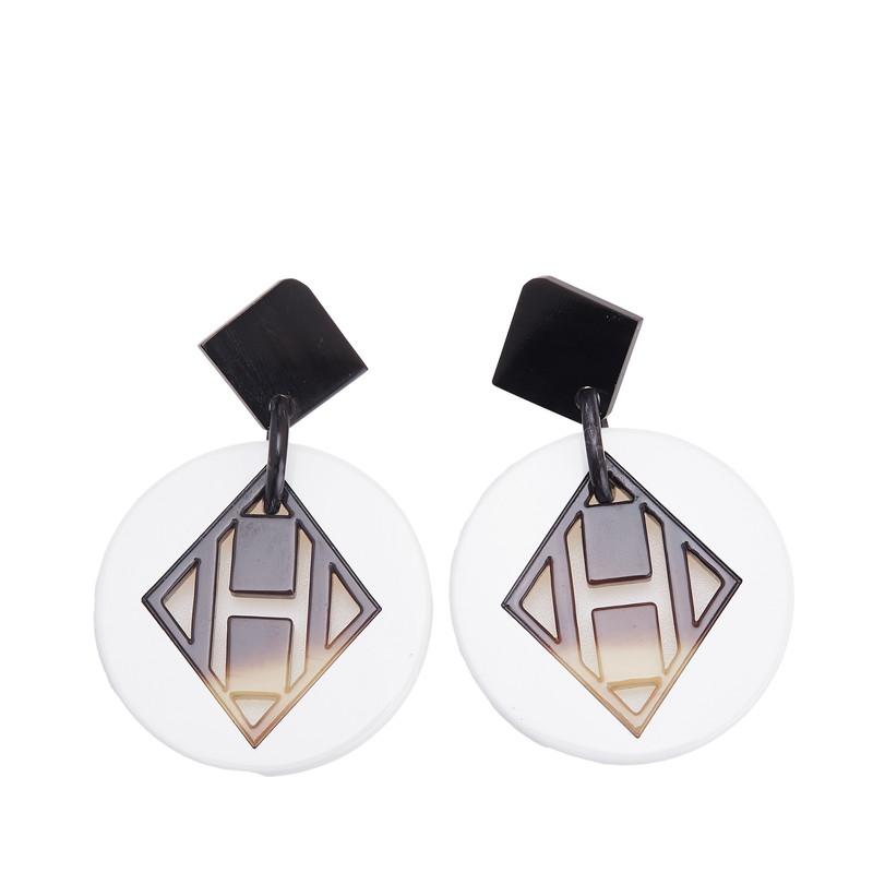 HERMES（エルメス） Hロゴ スタッド ピアス ホワイト ブラウン