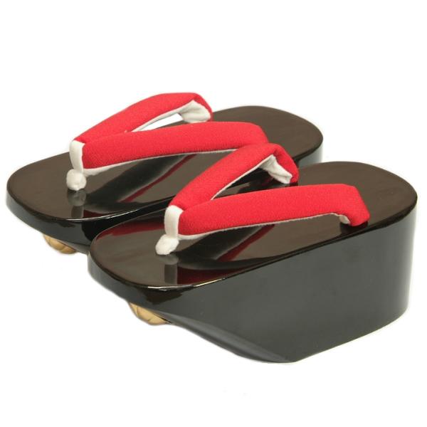 七五三 草履単品 7歳用 黒判赤鼻緒 木製 こっぽり（ぽっくり）タイプ