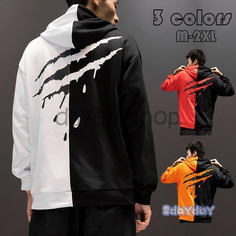 パーカー メンズ おしゃれ スウェット フード付き 長袖 プリント 配色