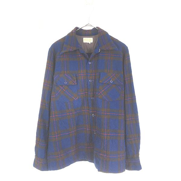 古着 40s Pendleton 好配色 ブルー×ブラウン×レッド チェック 開襟
