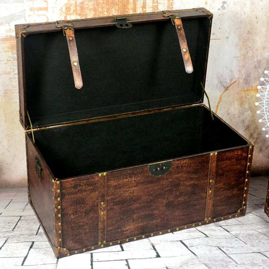 鍵付き トランク型 収納ボックス 大型 トランクボックス アンティーク