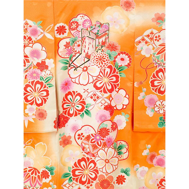 お宮参り 赤ちゃん着物|女児産着|オレンジ地|宮参り着物フルセット