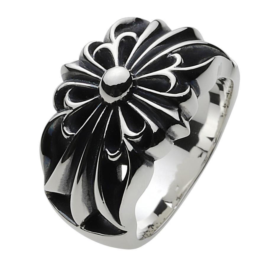 シルバーリング 指輪 メンズ フローラルクロス リリィ ゴシック 太め