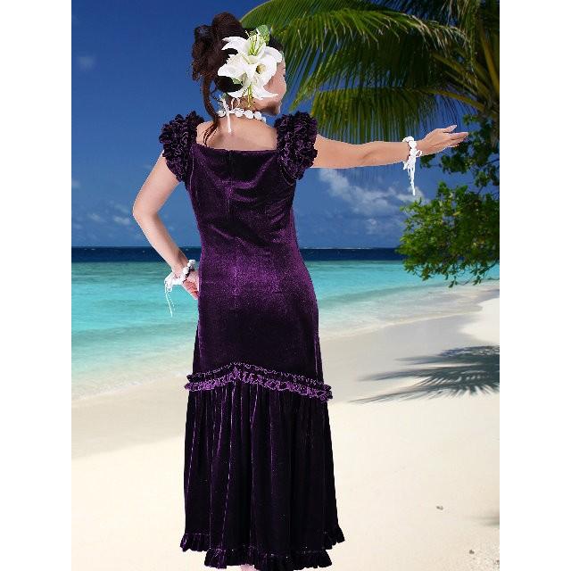 フラダンス ムームー ドレス ベルベット パープル LLサイズ 1078pLL