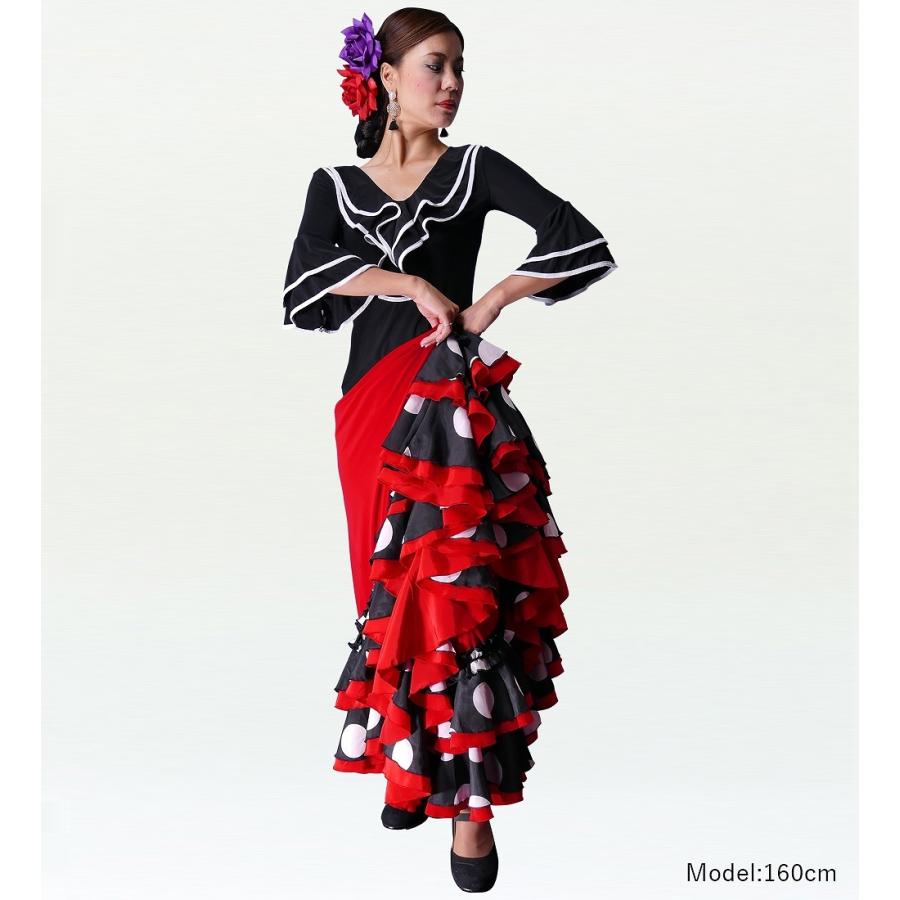 フラメンコ 水玉フリル ファルダスカート レッド フリーサイズ 2035r