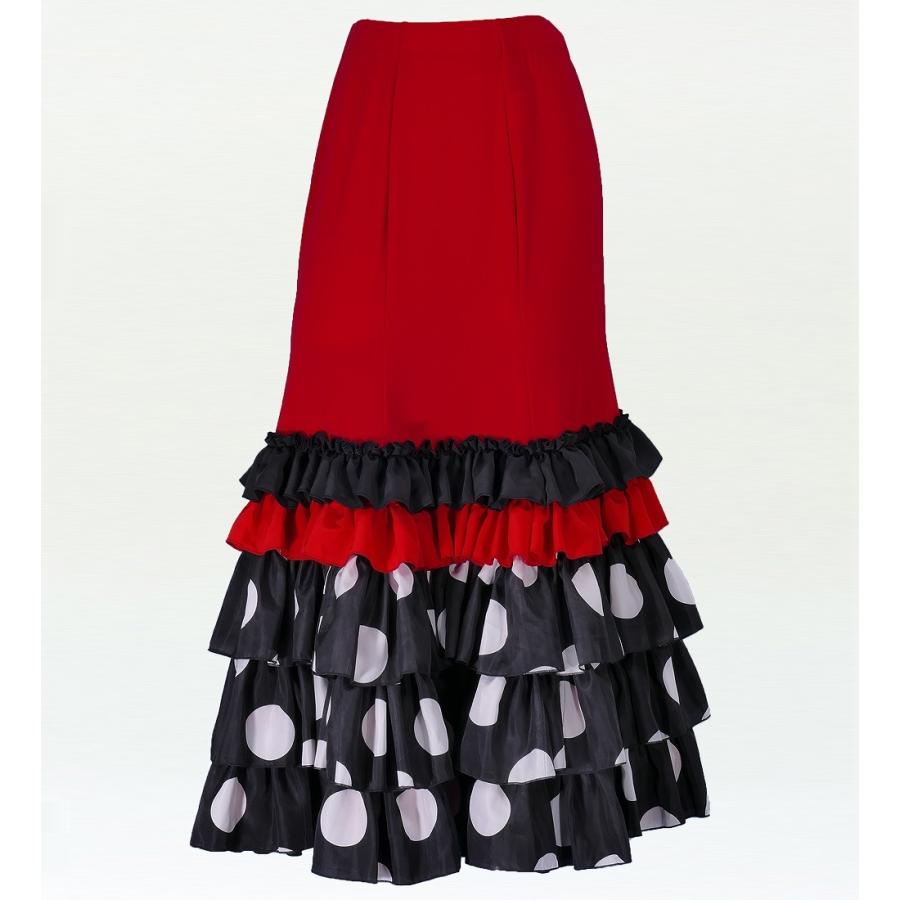 フラメンコ 水玉 フリル セミマーメイド ファルダ スカート ブラック