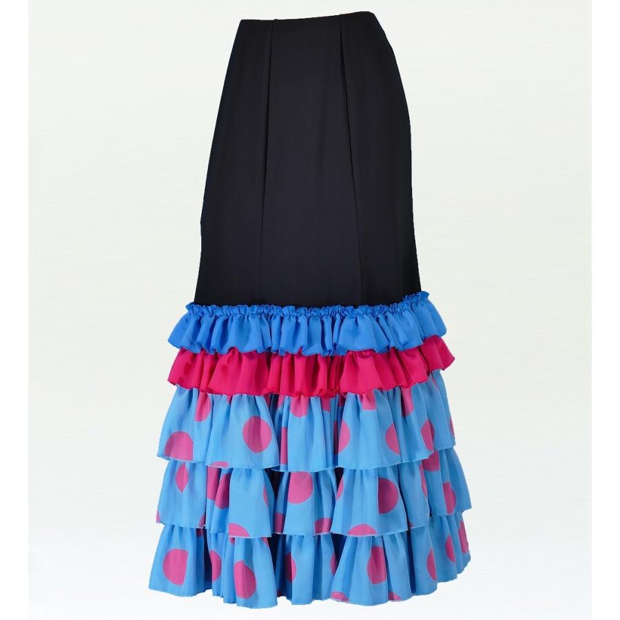 フラメンコ 水玉 フリル セミマーメイド ファルダ スカート ブルー