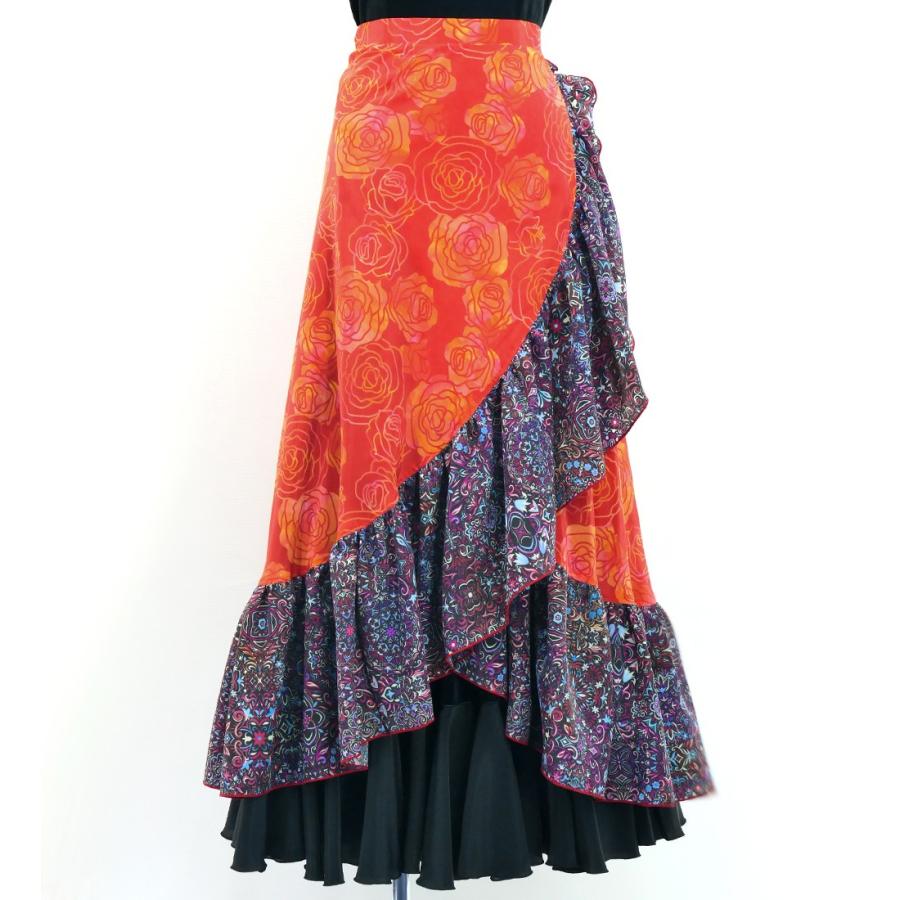フラメンコ 巻きスカート ローズ×アラベスク レッド FMS-14 : emika